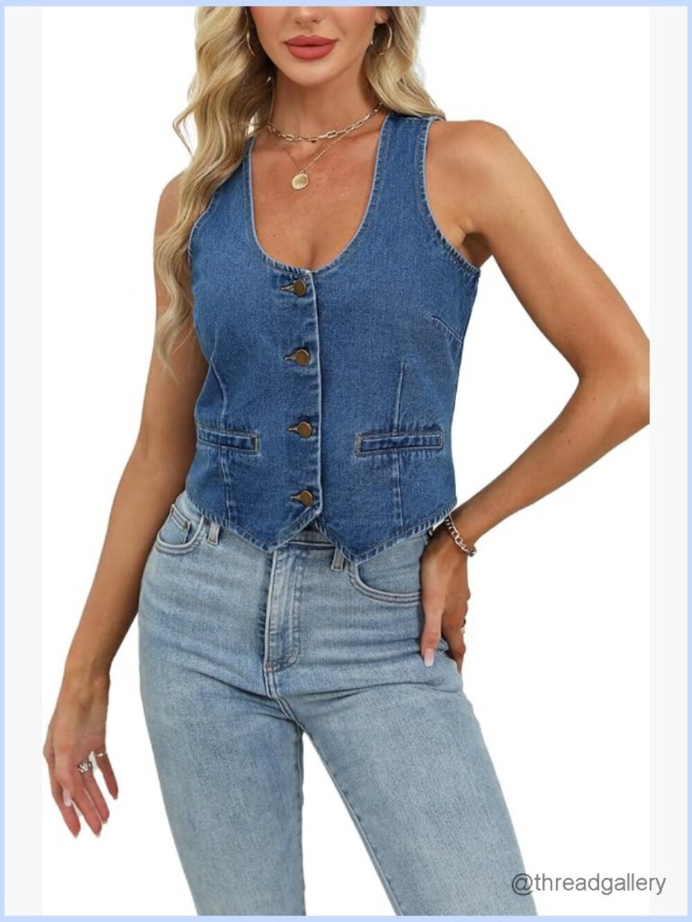 Womens Cropped Denim Vest Sleeveless V Neck Button Down Jean Vest Waistcoat Top